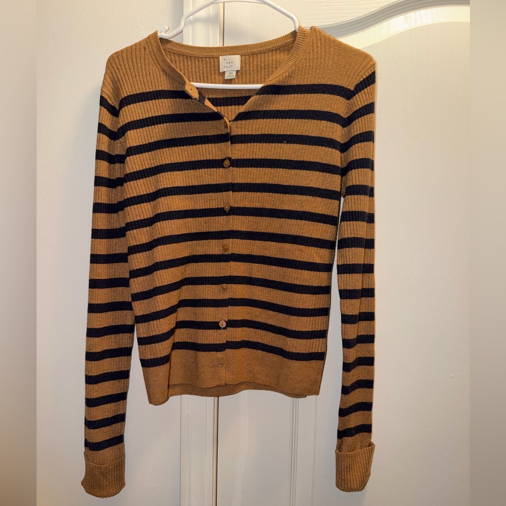 a new day Ribbed Striped Cardigan - Camel & Black